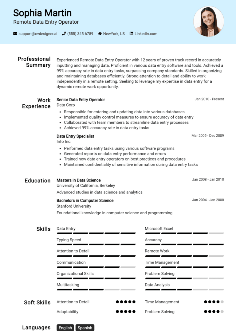 19 Remote Data Entry Operator Resume Examples And Templates for 2024 ...