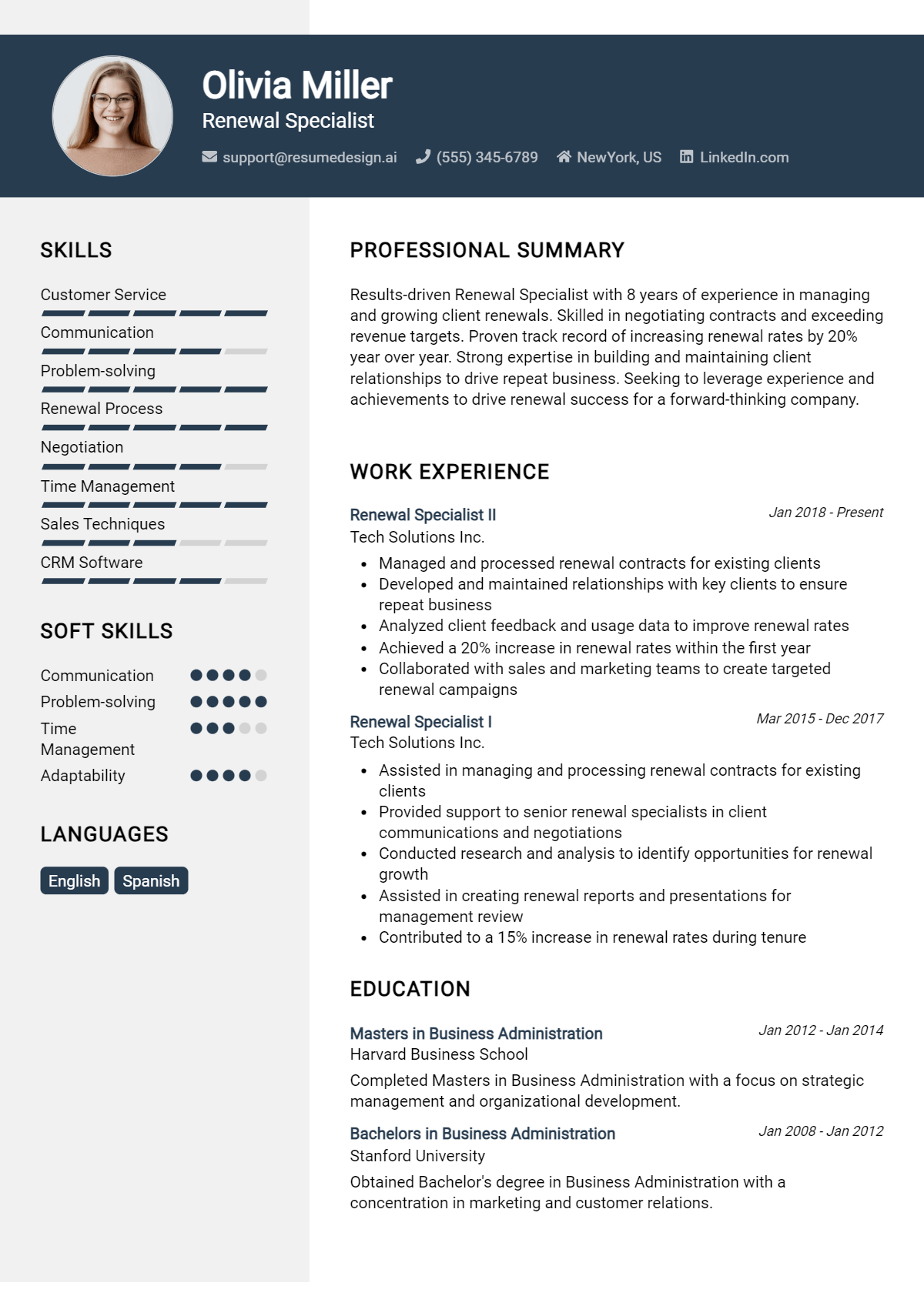 Renewal Specialist Resume Example