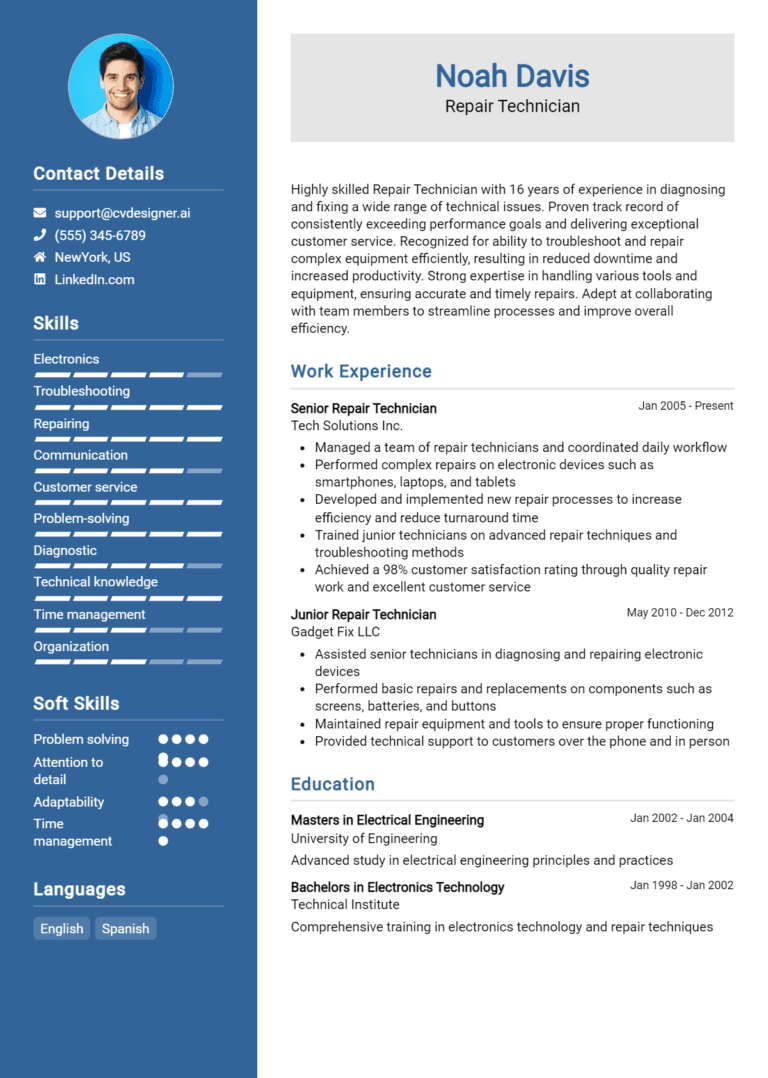 25 Repair Technician Resume Examples And Templates for 2025