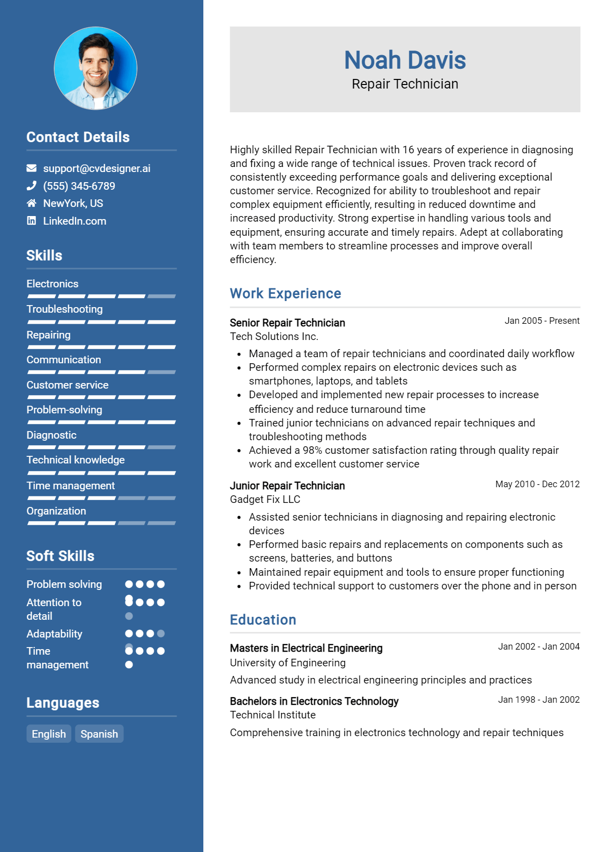 Repair Technician Resume Example