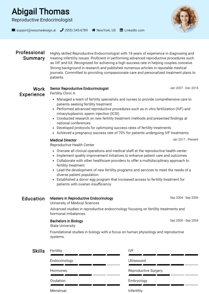 Reproductive Endocrinologist Resume Example