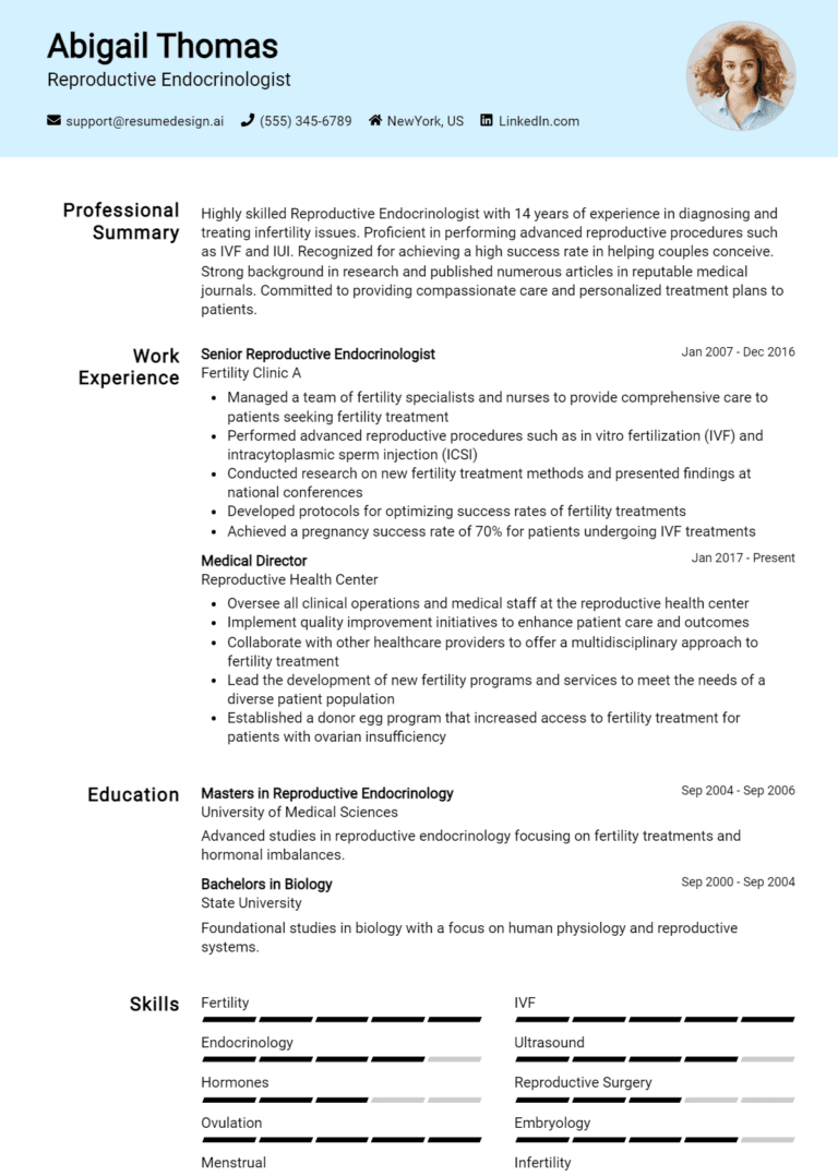 35 Reproductive Endocrinologist Resume Examples And Templates for 2025 (Downloadable)