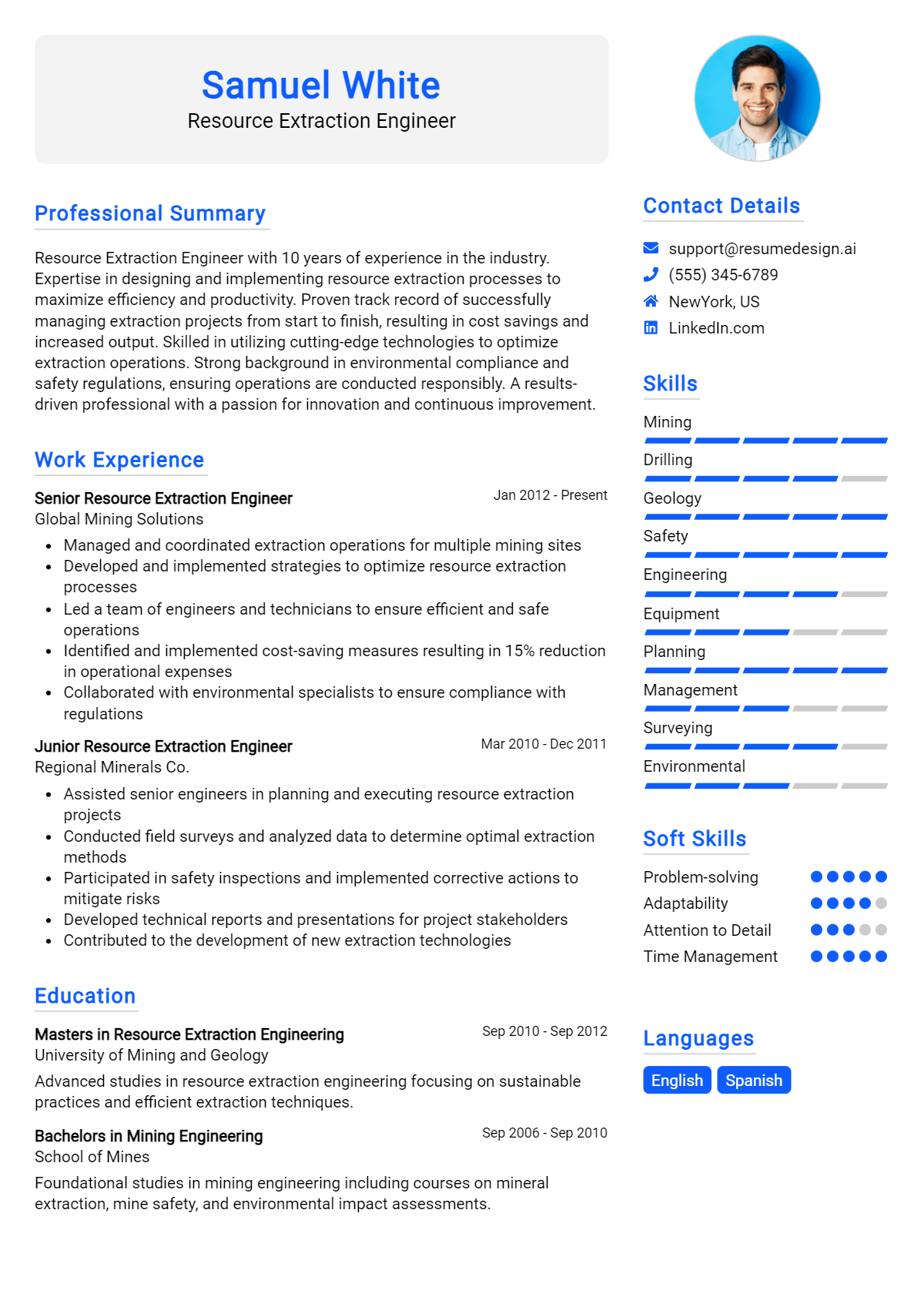 Resource Extraction Engineer Resume Example