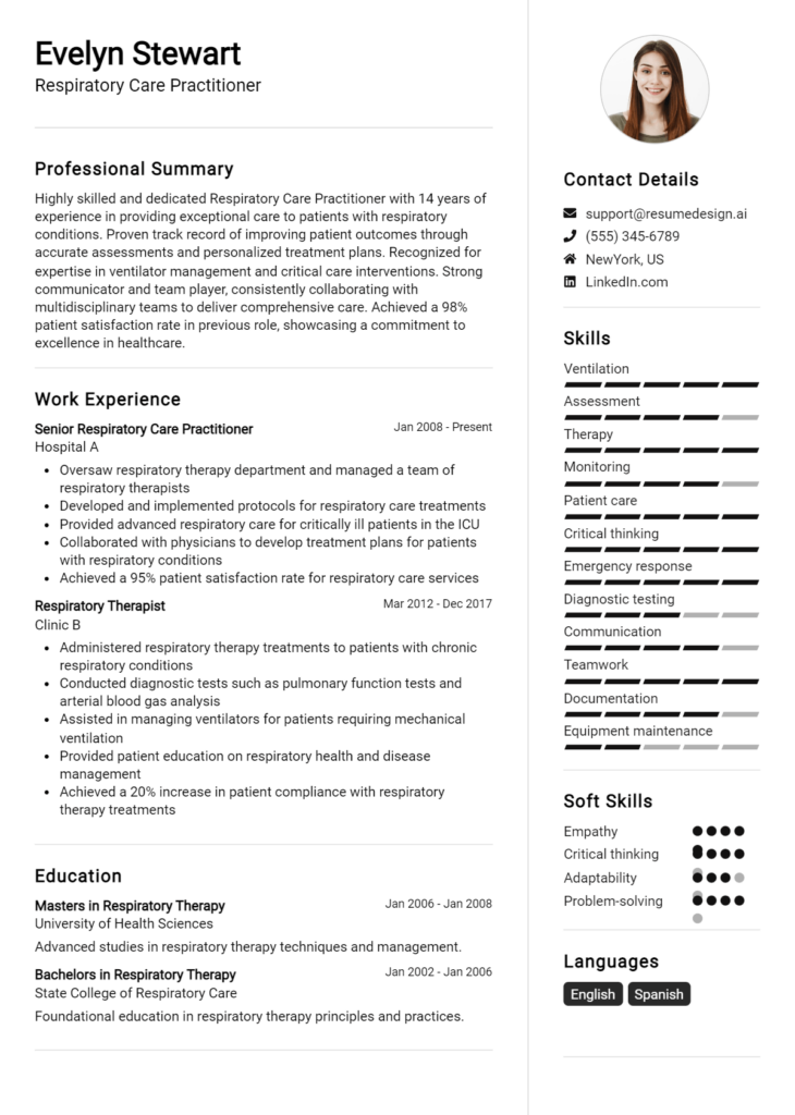 Respiratory Care Practitioner Resume Example