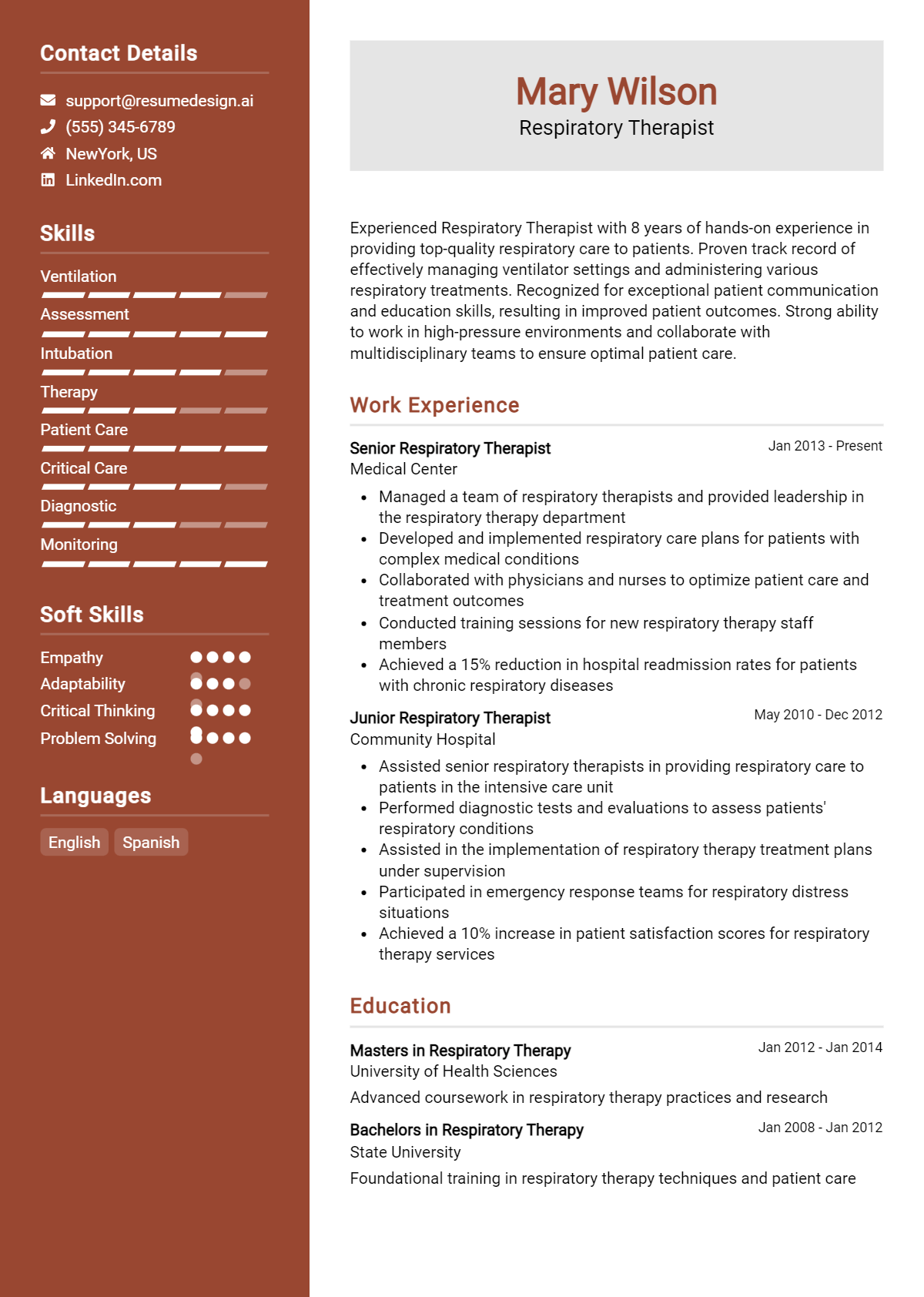 Respiratory Therapist Resume Example