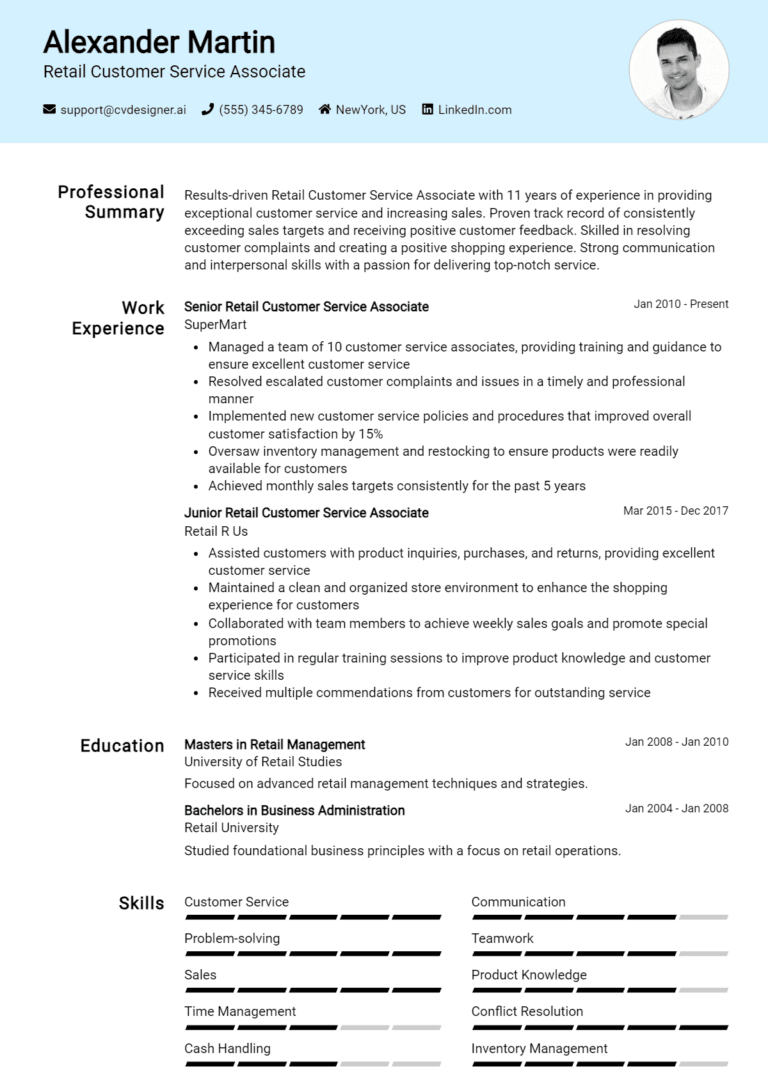 16 Retail Customer Service Associate Resume Examples And Templates for 2025