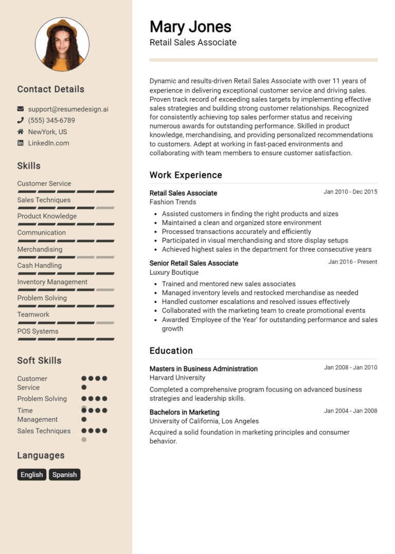 30 Sales Associate Resume Examples - Retail Sales Associate Resume Example 1 768x1078 