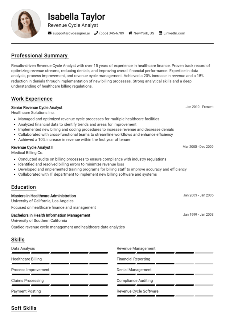 Revenue Cycle Analyst Resume Example