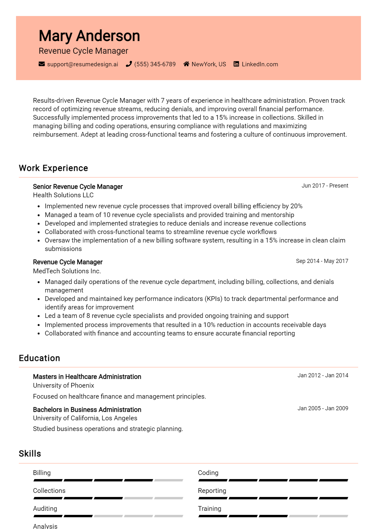 Revenue Cycle Manager Resume Example