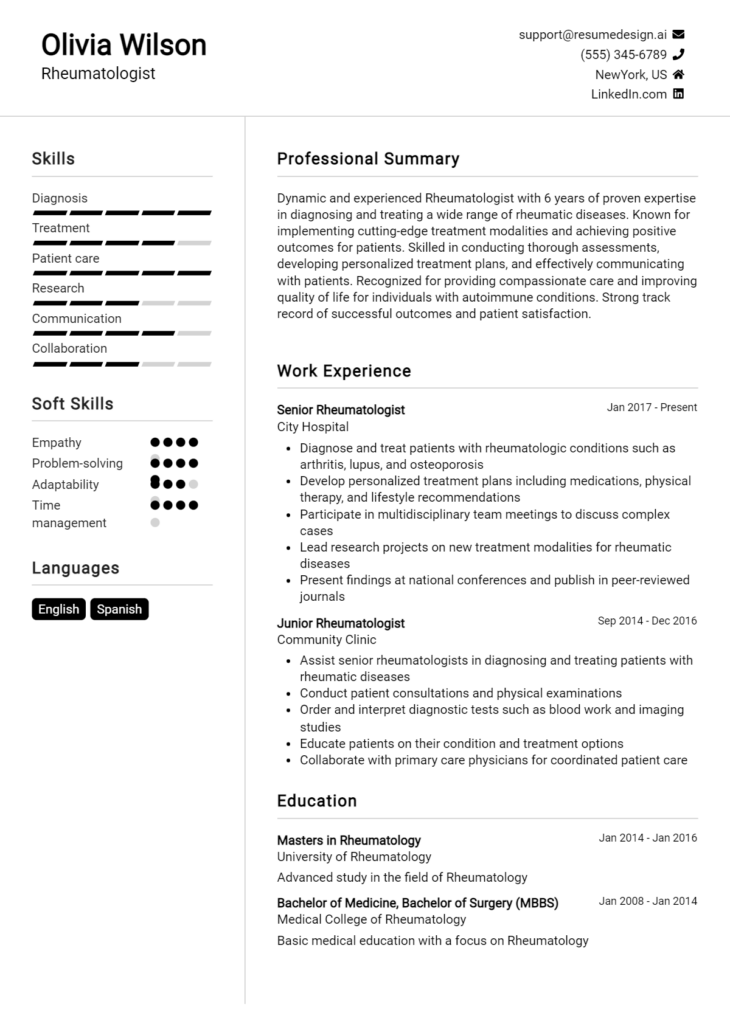 Rheumatologist Resume Example