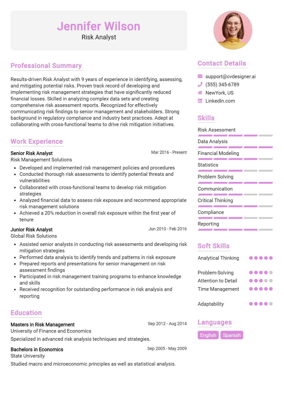 Risk Analyst Resume Example