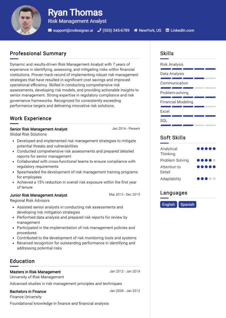 13 Risk Management Analyst Resume Examples And Templates for 2025