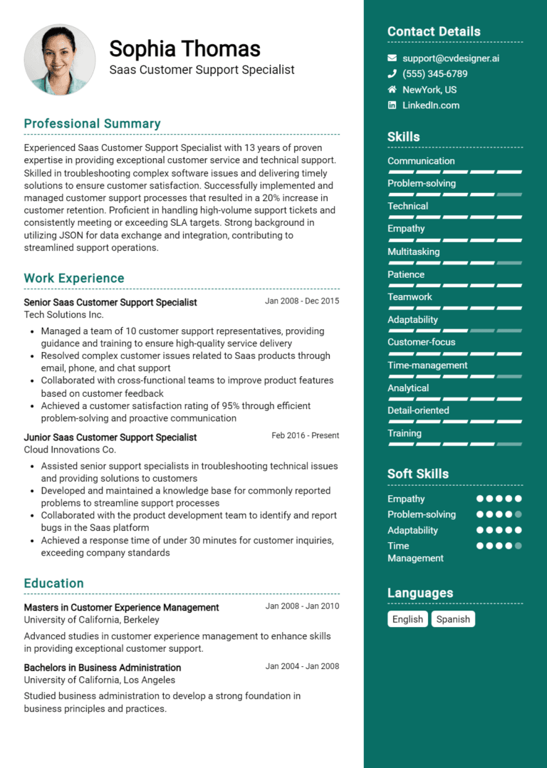 15 SaaS Customer Support Specialist Resume Examples And Templates for 2025