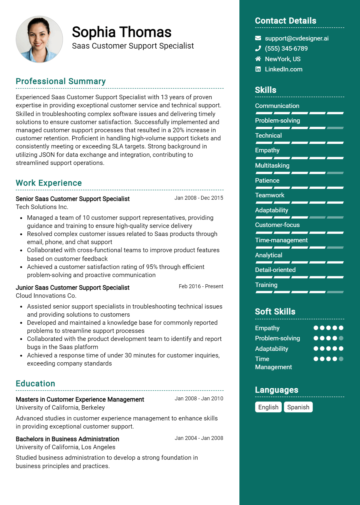 Saas Customer Support Specialist Resume Example