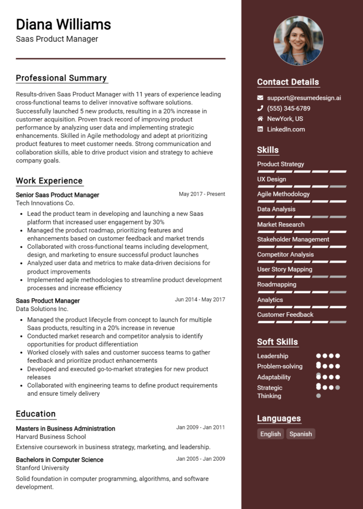 Saas Product Manager Resume Example