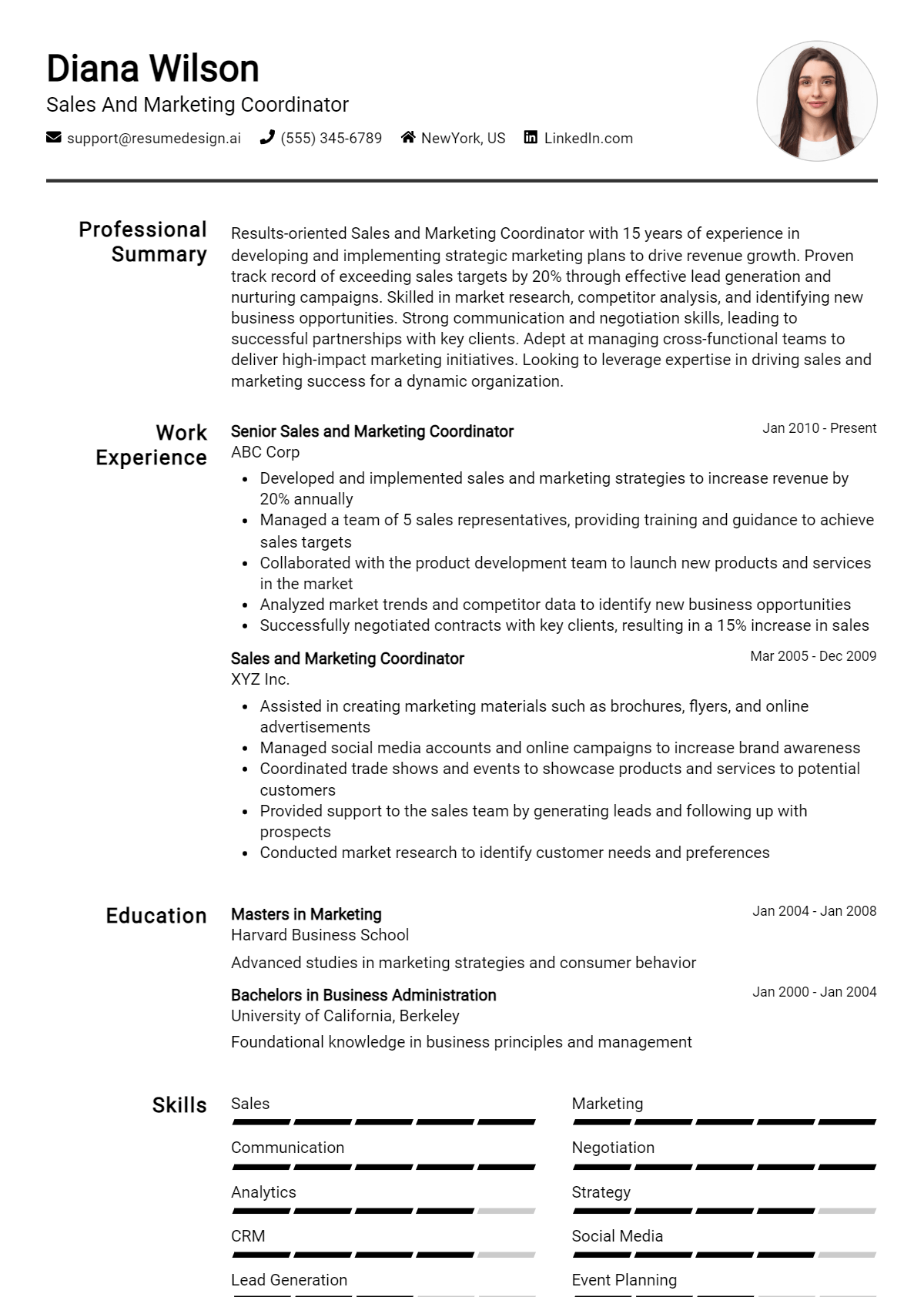 Sales And Marketing Coordinator Resume Example