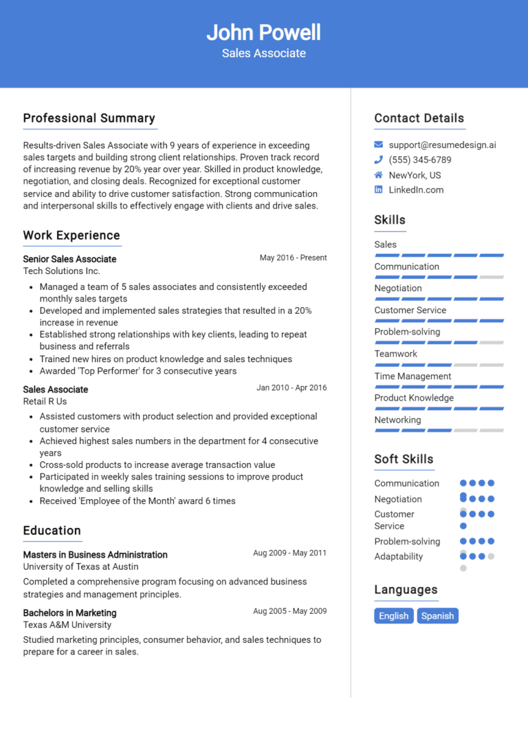 30 Sales Associate Resume Examples And Templates for 2025 [Guide]