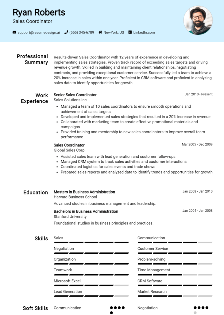 Sales Coordinator Resume Example