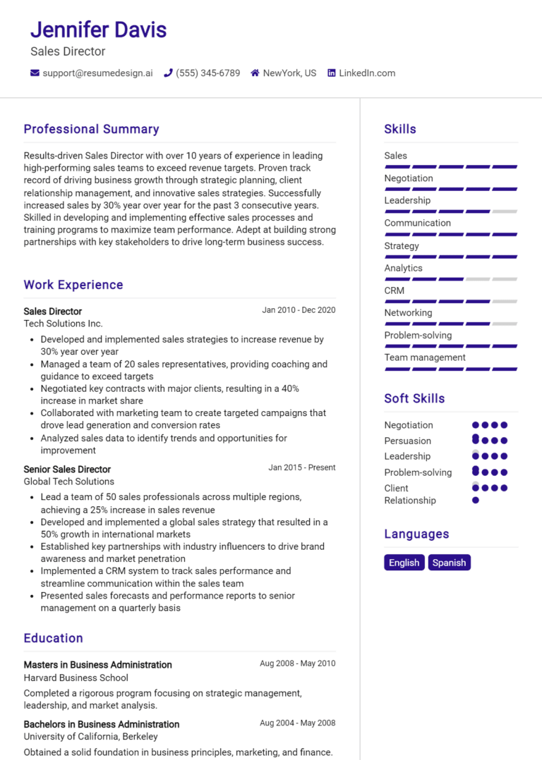 14 Sales Director Resume Examples And Templates for 2025: Top Tips