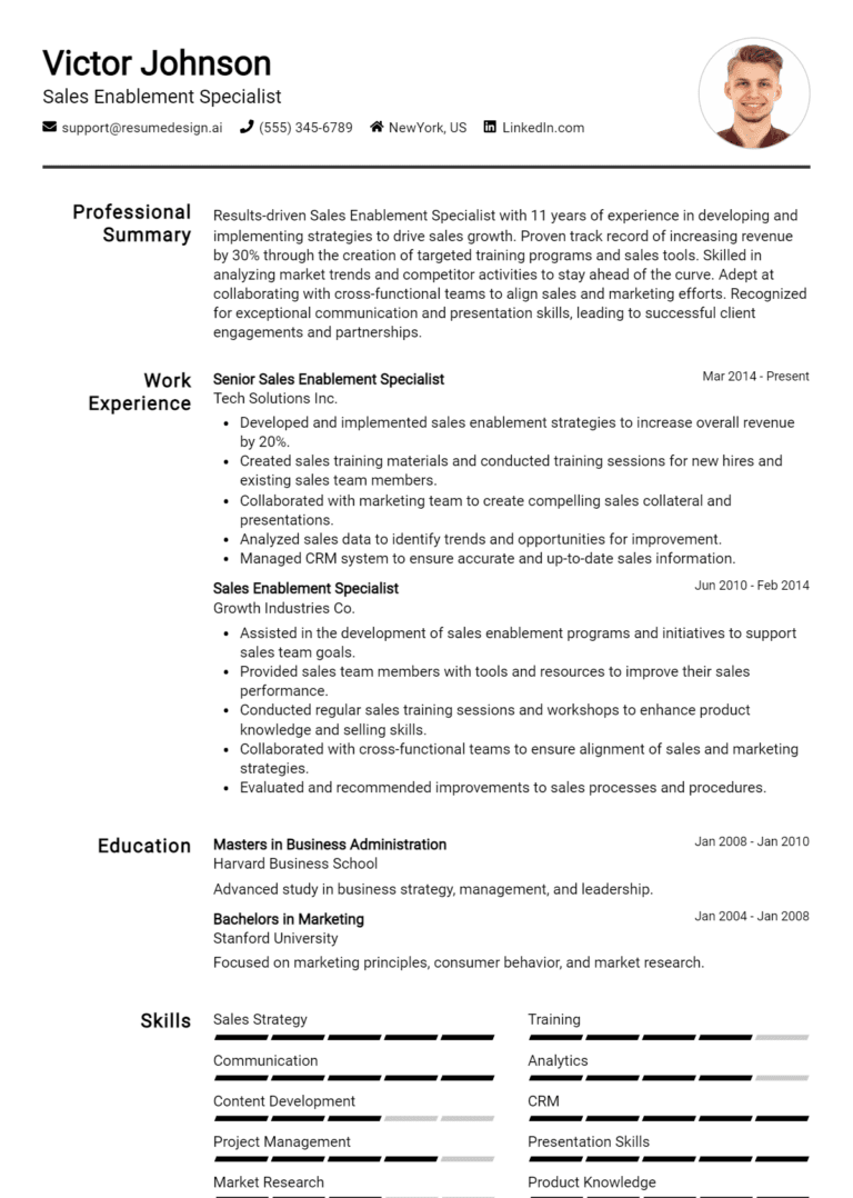 11 Sales Enablement Specialist Resume Examples And Templates for 2025