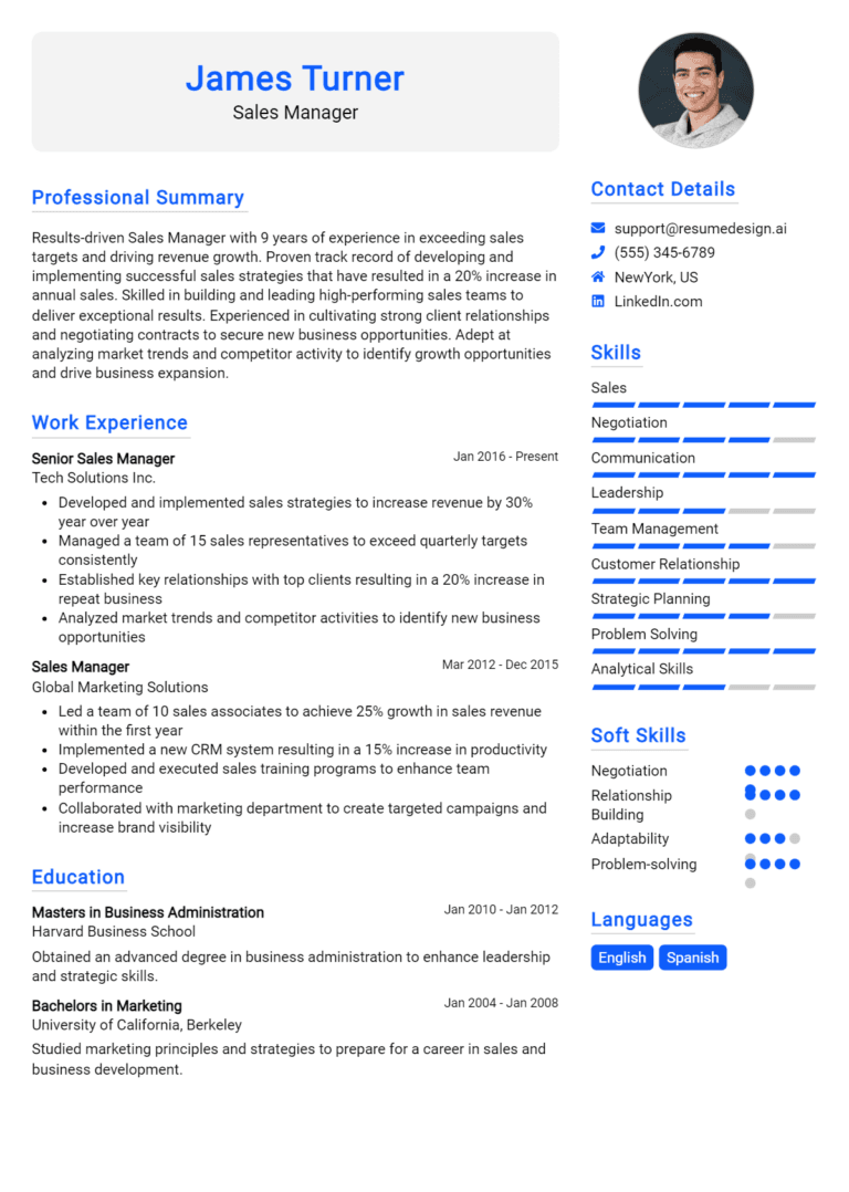 14 Head of Sales Resume Examples - Sales Manager Resume Example 768x1078 