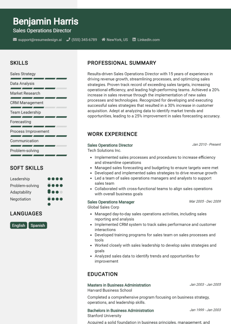 27 Sales Operations Director Resume Examples And Templates for 2025