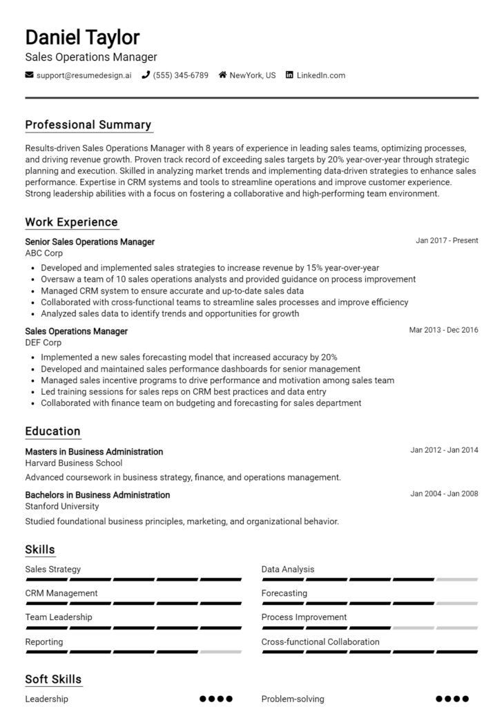 Sales Operations Manager Resume Example