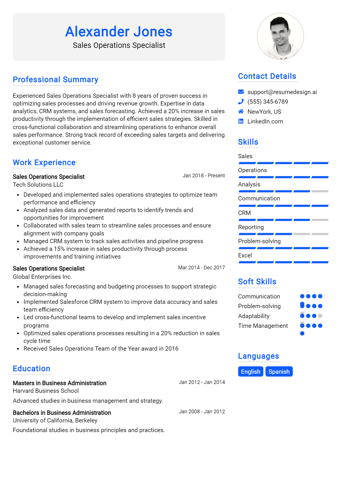 Sales Operations Specialist Resume Example