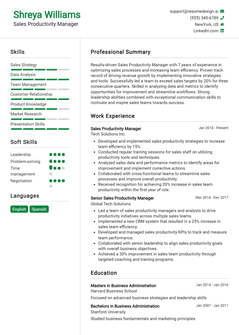 27 Sales Productivity Manager Resume Examples And Templates for 2025: Top Tips