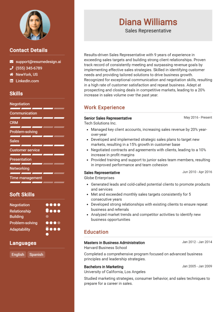 Sales Representative Resume Example