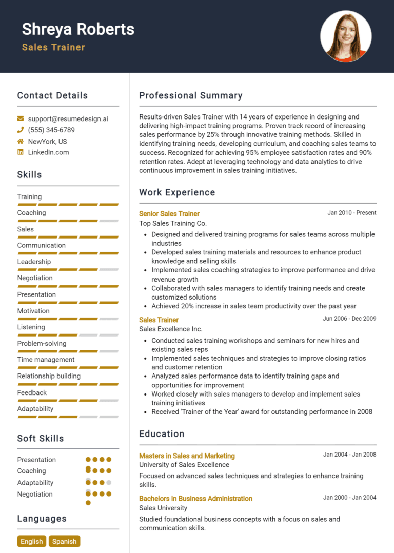 11 Sales Coordinator Resume Examples - Sales Trainer Resume Example 768x1078 