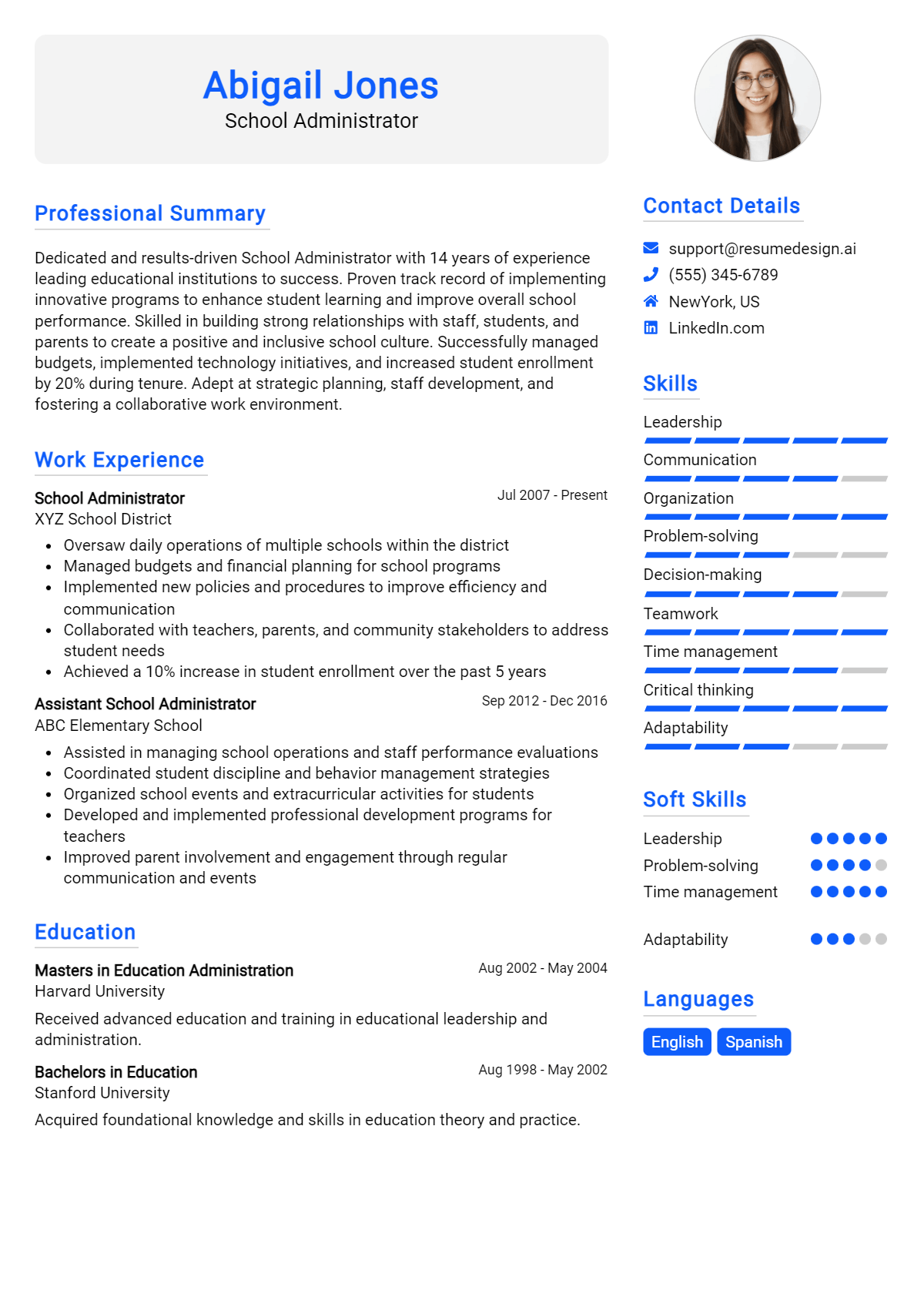 School Administrator Resume Example