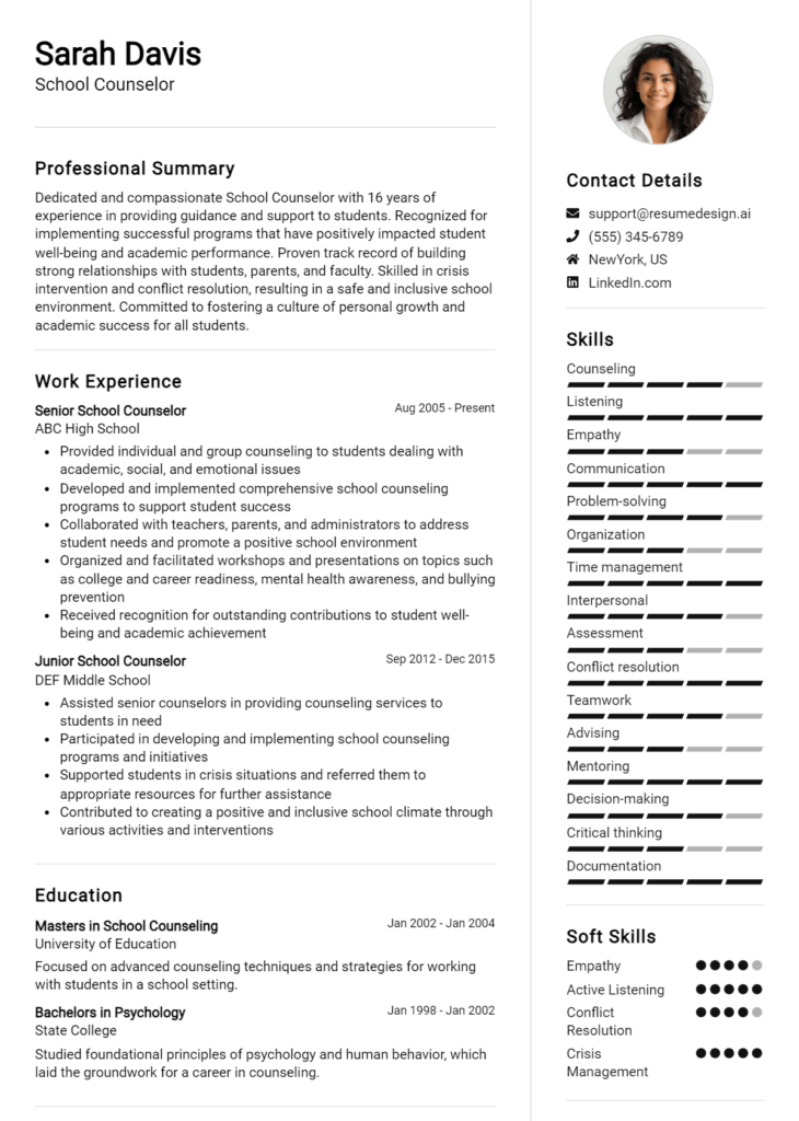 School Counselor Resume Example