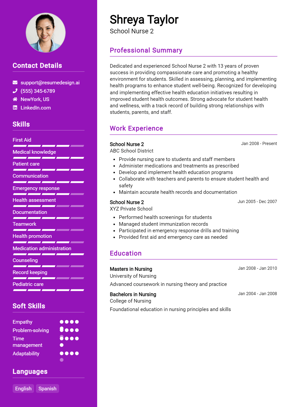 School Nurse 2 Resume Example