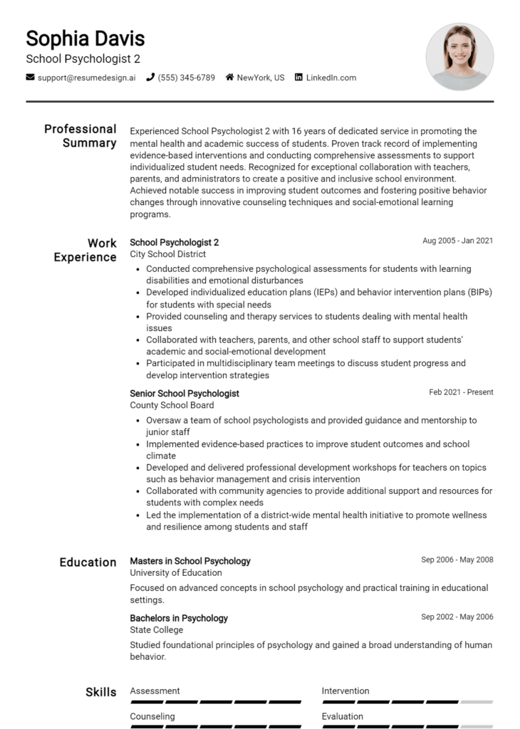 School Psychologist 2 Resume Example