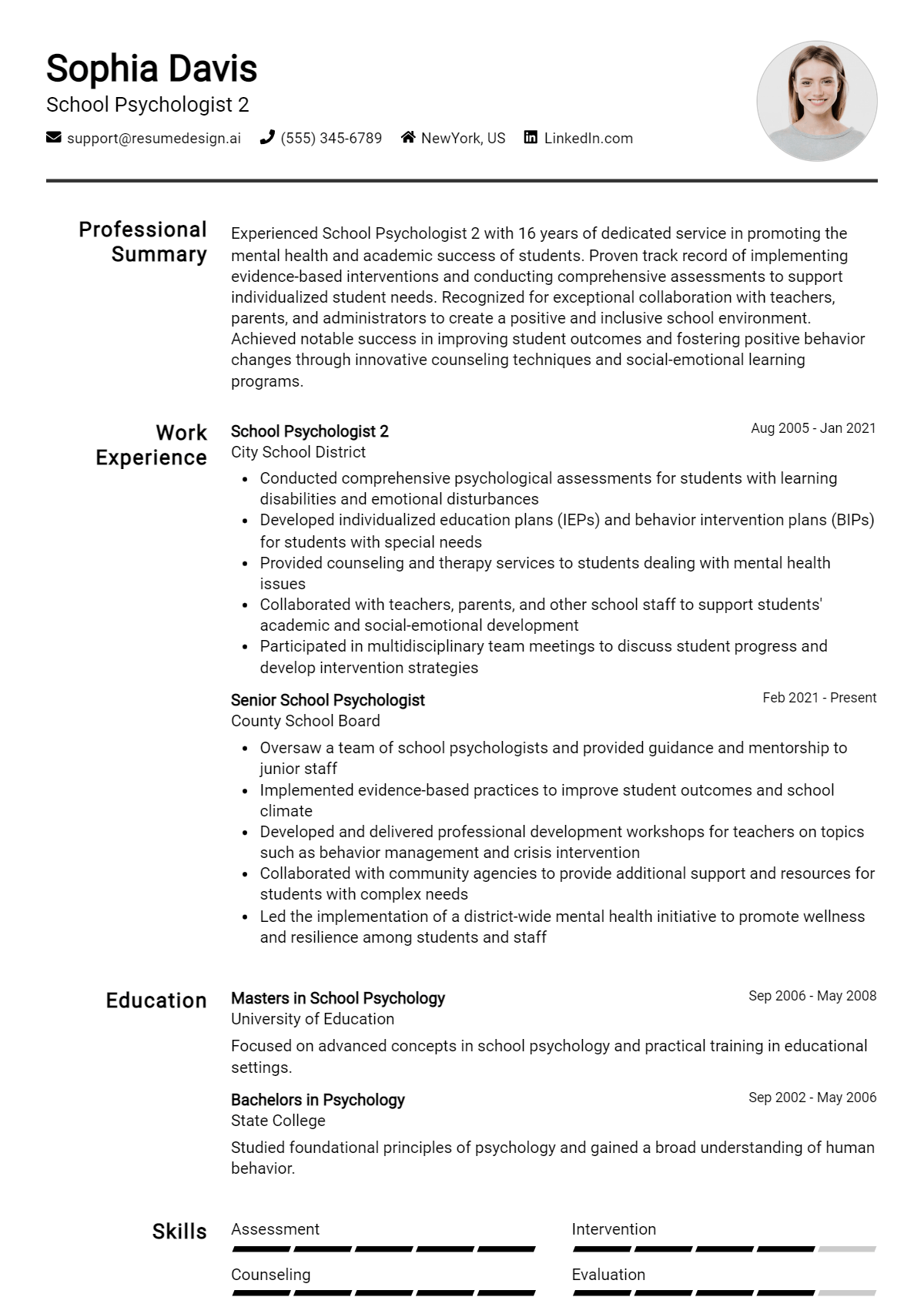 School Psychologist 2 Resume Example