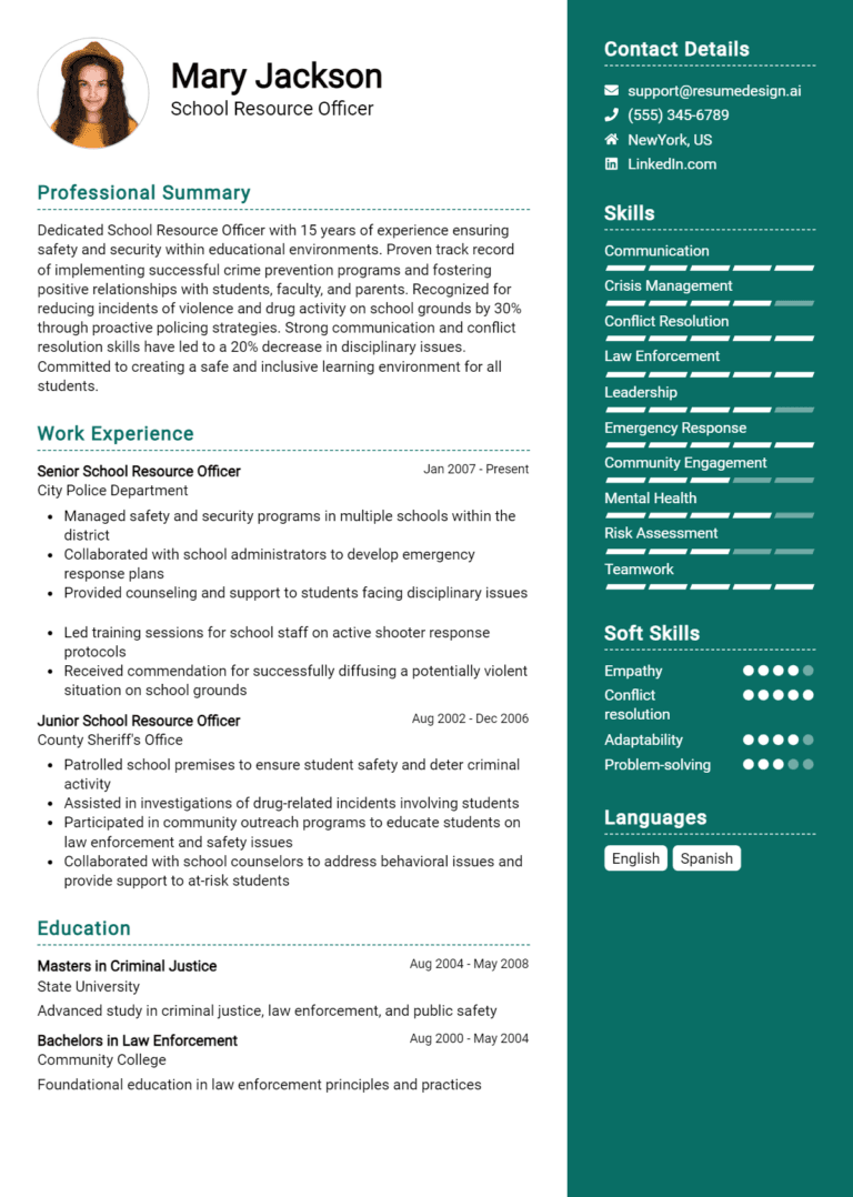 14 School Resource Officer Resume Examples And Templates for 2025