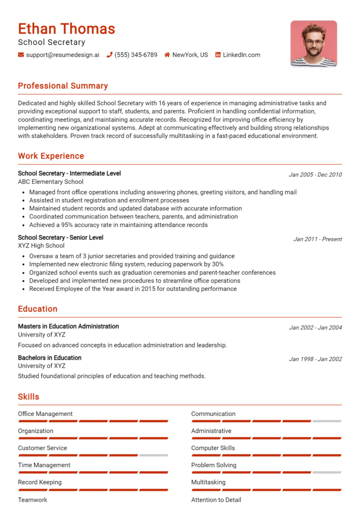 School Secretary Resume Example