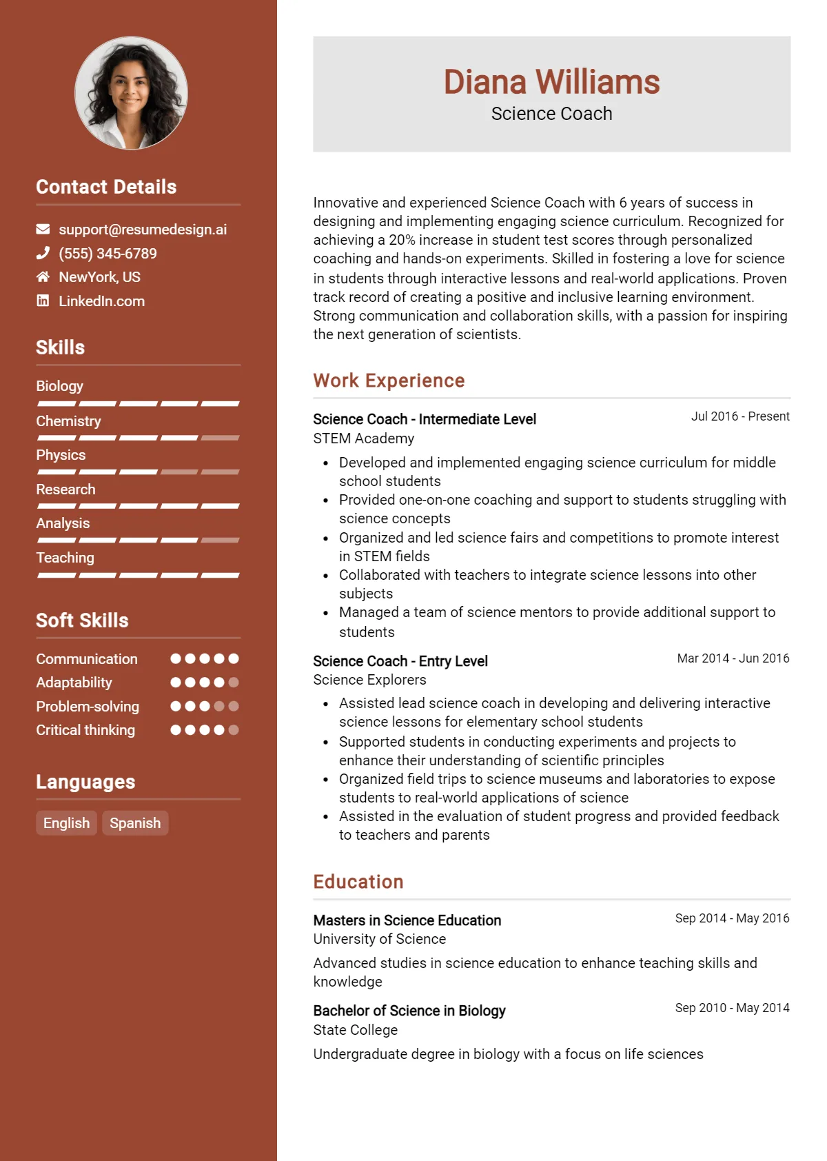 Science Coach Resume Example