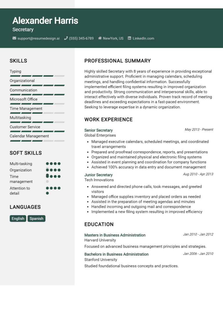 25 Secretary Resume Examples And Templates for 2025