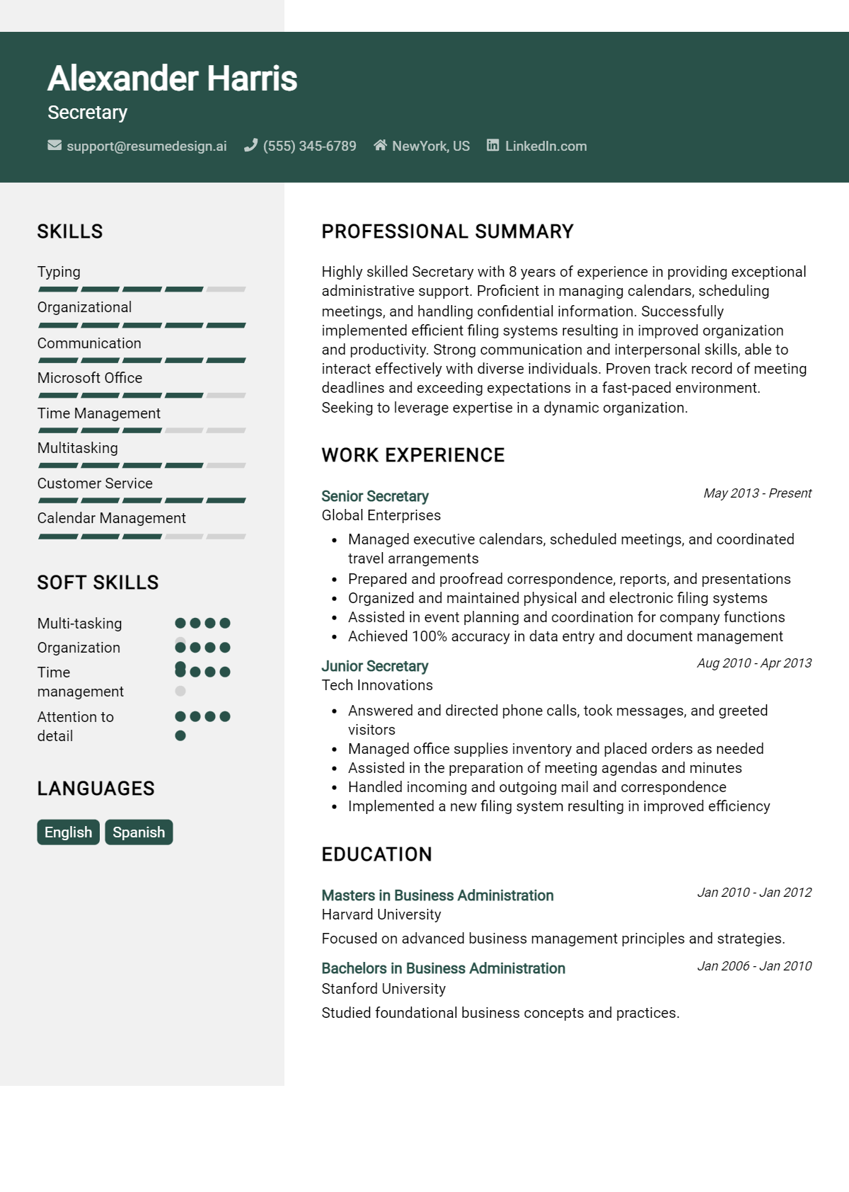 Secretary Resume Example