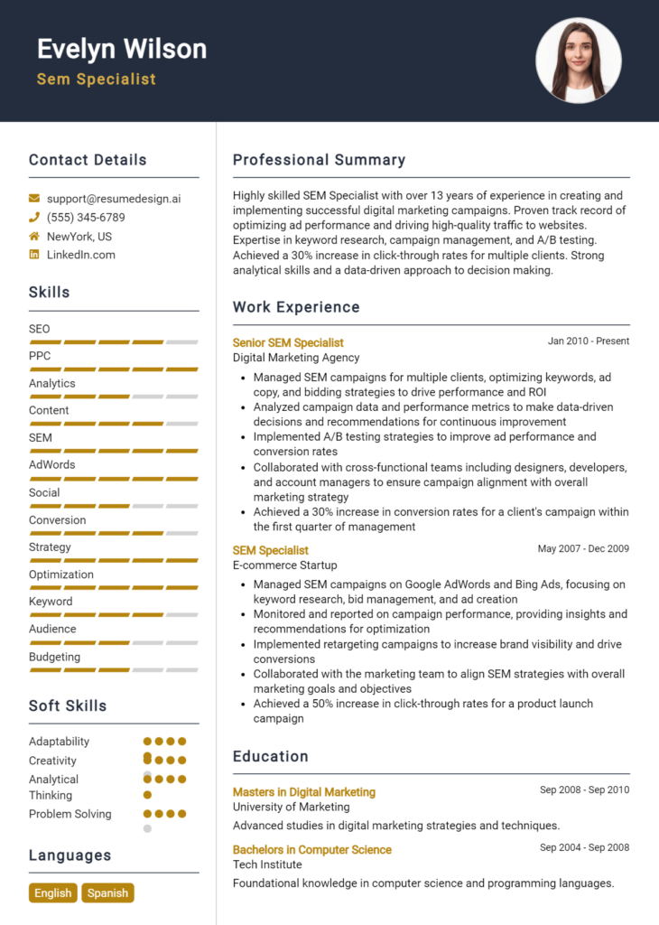 Sem Specialist Resume Example