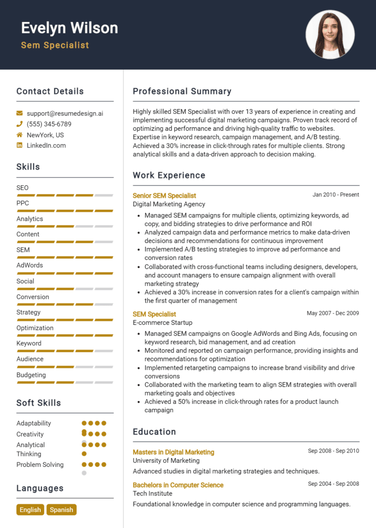 21 SEM Specialist Resume Examples And Templates for 2025: Top Tips