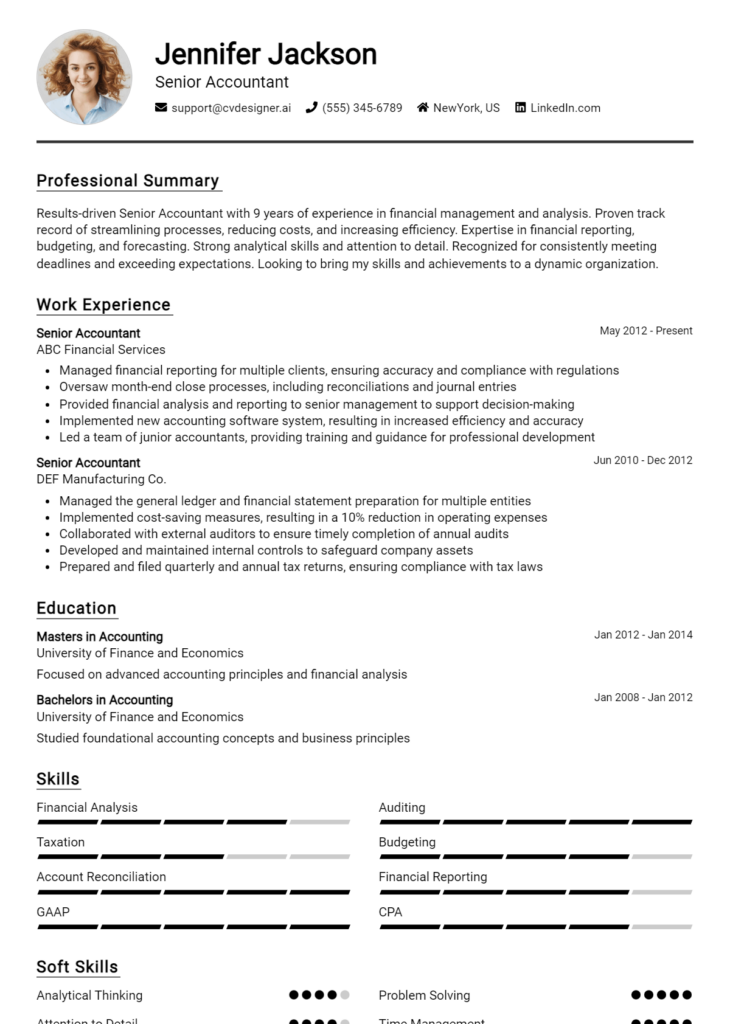 Senior Accountant Resume Example