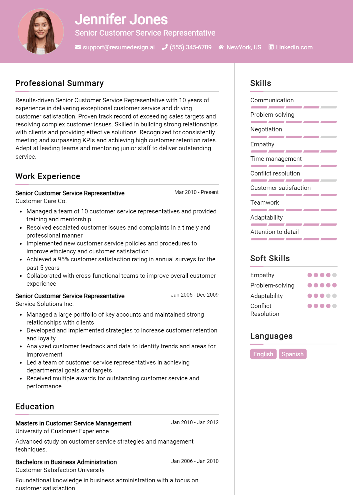 Senior Customer Service Representative Resume Example