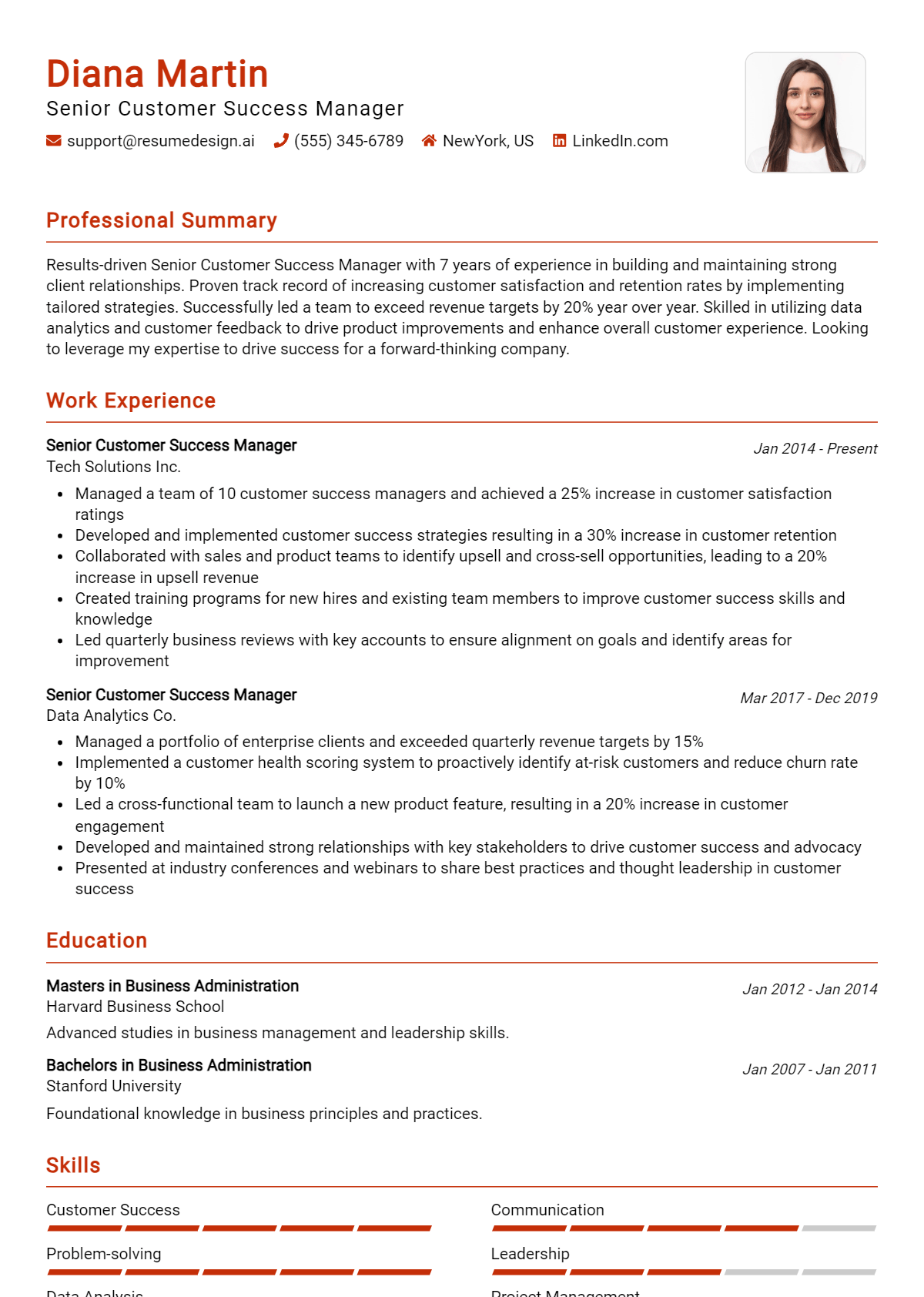 Senior Customer Success Manager Resume Example