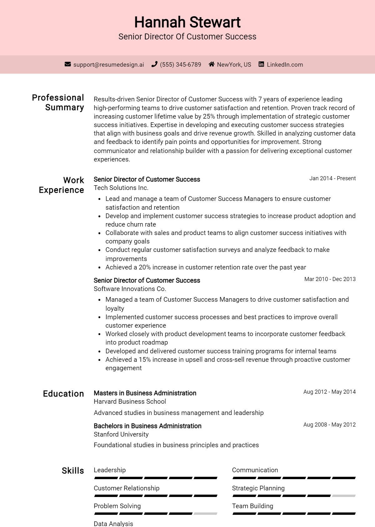 Senior Director Of Customer Success Resume Example