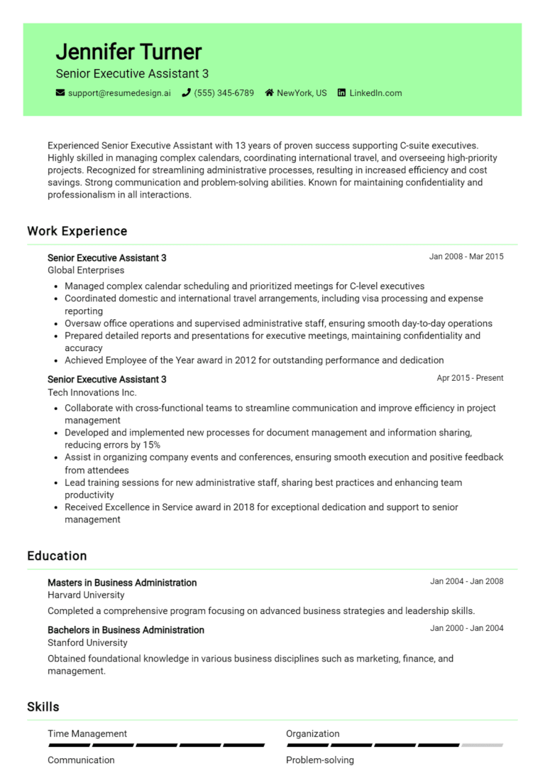 12 Senior Executive Assistant Resume Examples And Templates for 2025