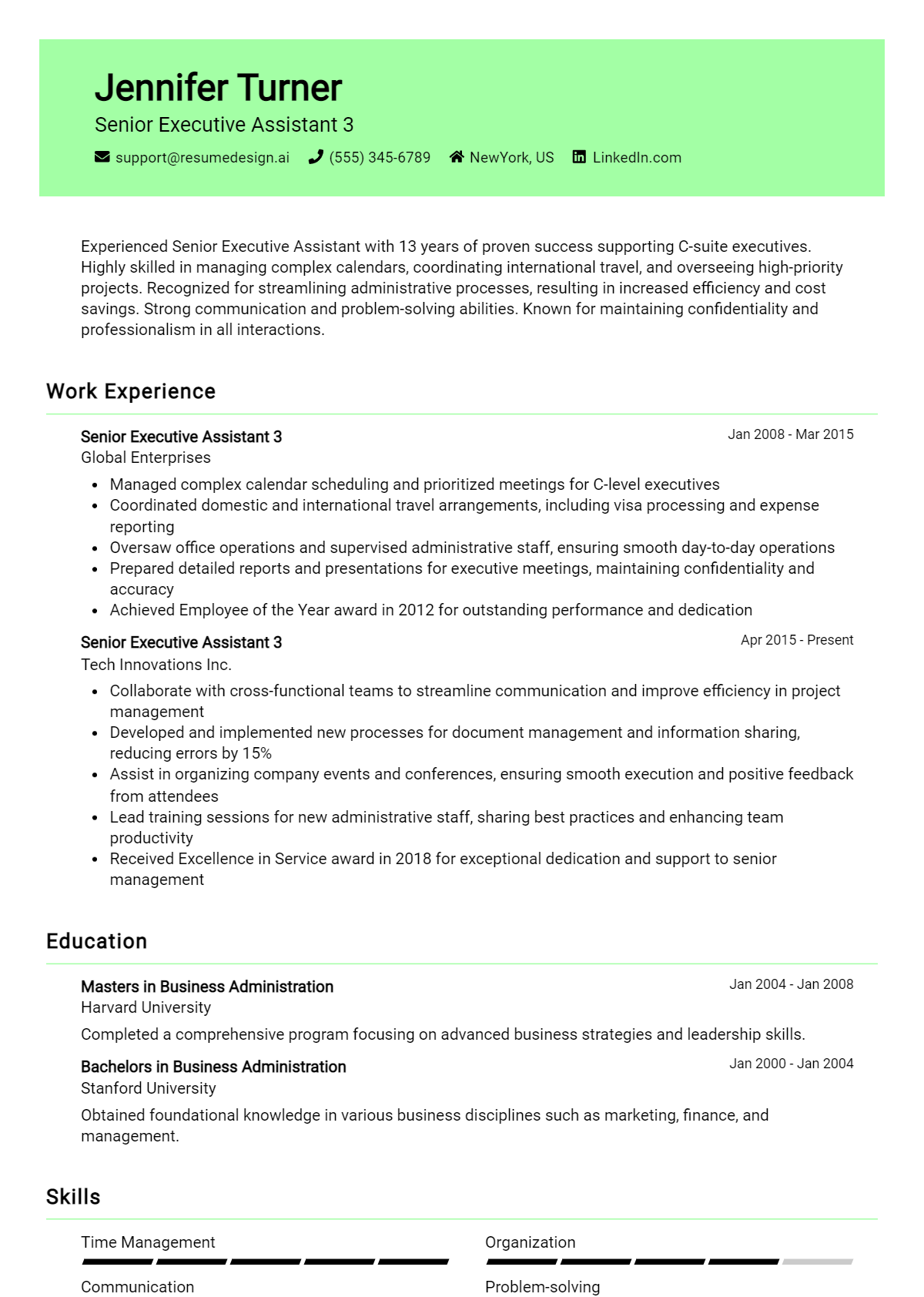 Senior Executive Assistant 3 Resume Example