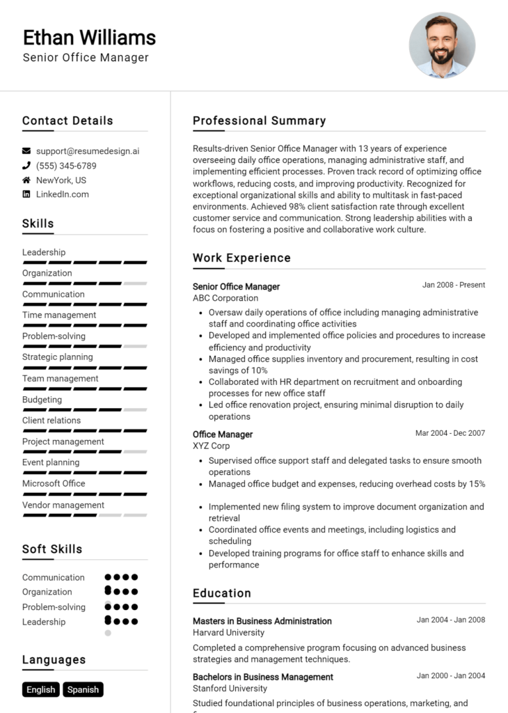 Senior Office Manager Resume Example